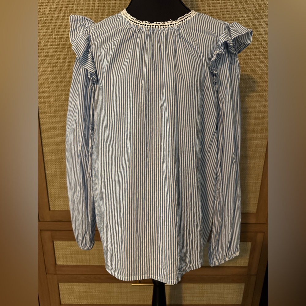 J. Crew Blue and White Pinstripe Women’s Top size large